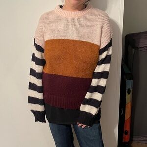 Brave Soul Color Block Sweater Stripe Sleeve Baggy